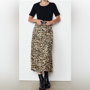 ba&sh Iva Skirt Midi Slip-on Skirt Cream Beige Black Animal Print Zebra Print